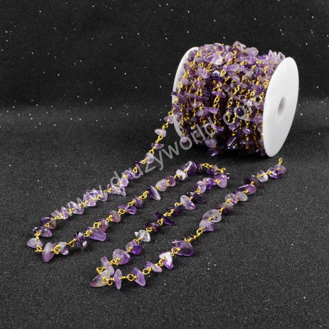 5m/lot,Gold Plated Or Silver Plated Natural Amethyst Chips Beaded Chains JT053