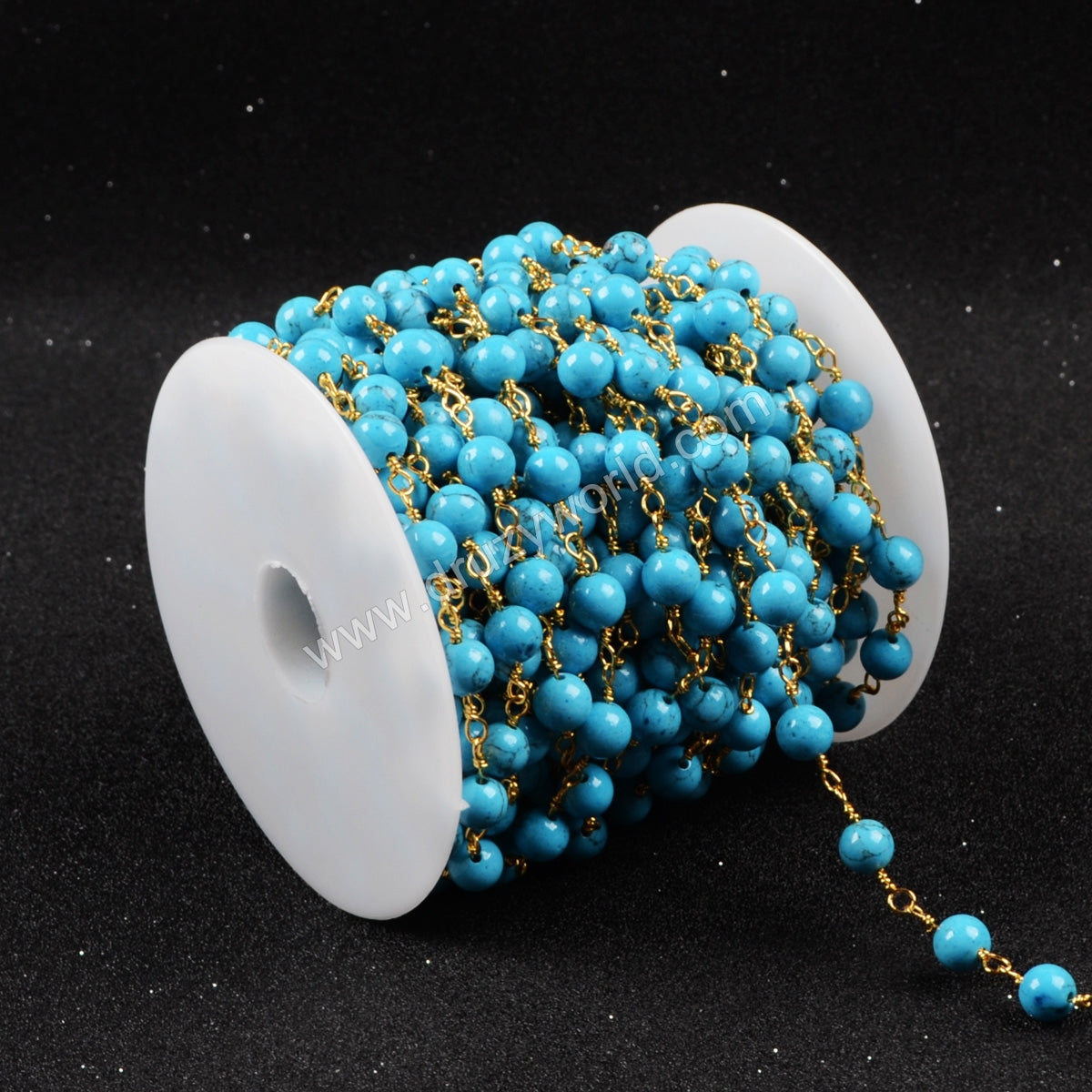5m/lot,Gold Plated Or Silver Plated Round Blue Howlite Turquoise Beaded Chains  JT084