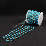 5m/lot,Gold Plated Or Silver Plated Round Blue Howlite Turquoise Beaded Chains  JT084