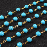 5m/lot,Gold Plated Or Silver Plated Round Blue Howlite Turquoise Beaded Chains  JT084