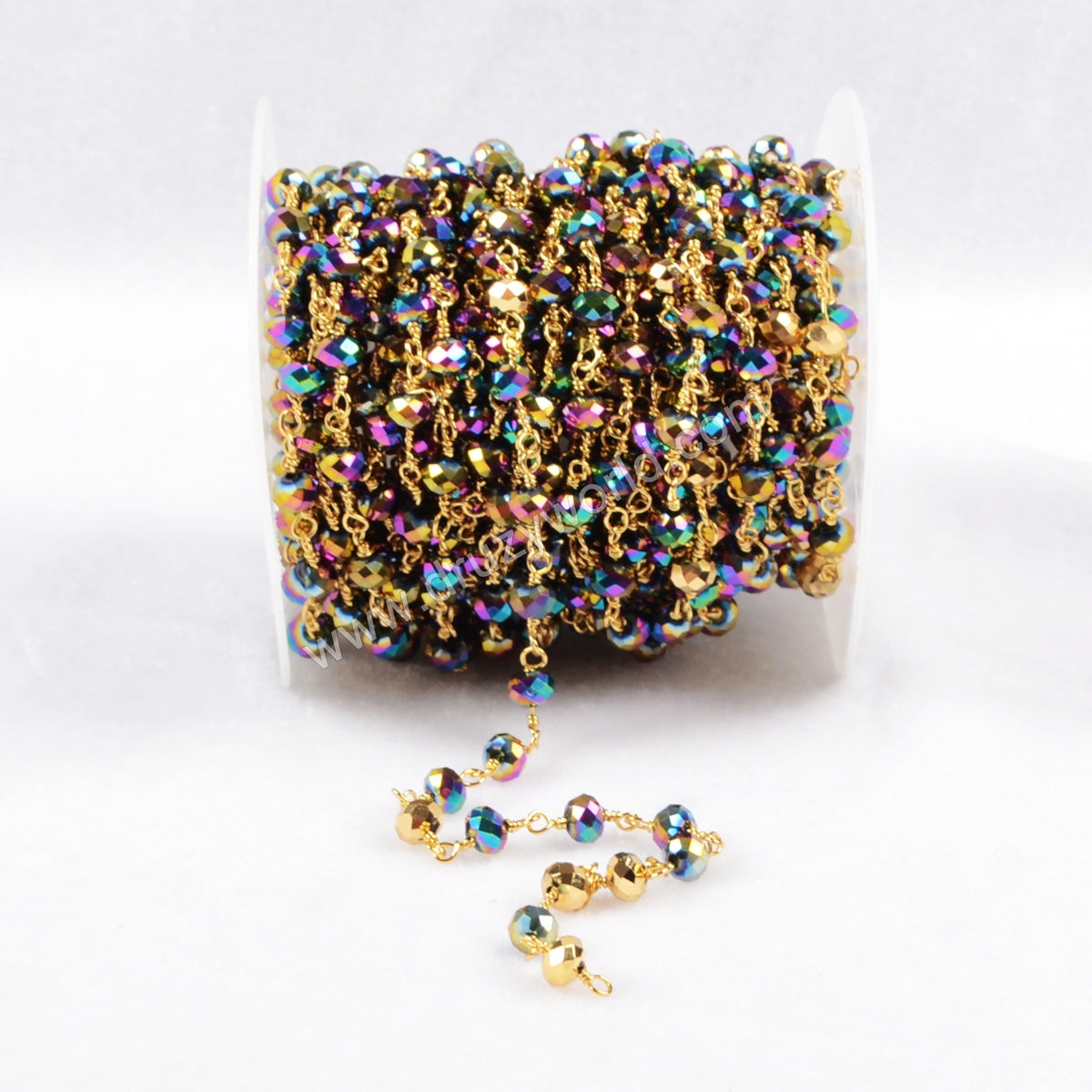 5m/lot,Brass Titanium Rainbow Color Glass Beads Chains  JT085