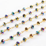 5m/lot,Brass Titanium Rainbow Color Glass Beads Chains  JT085