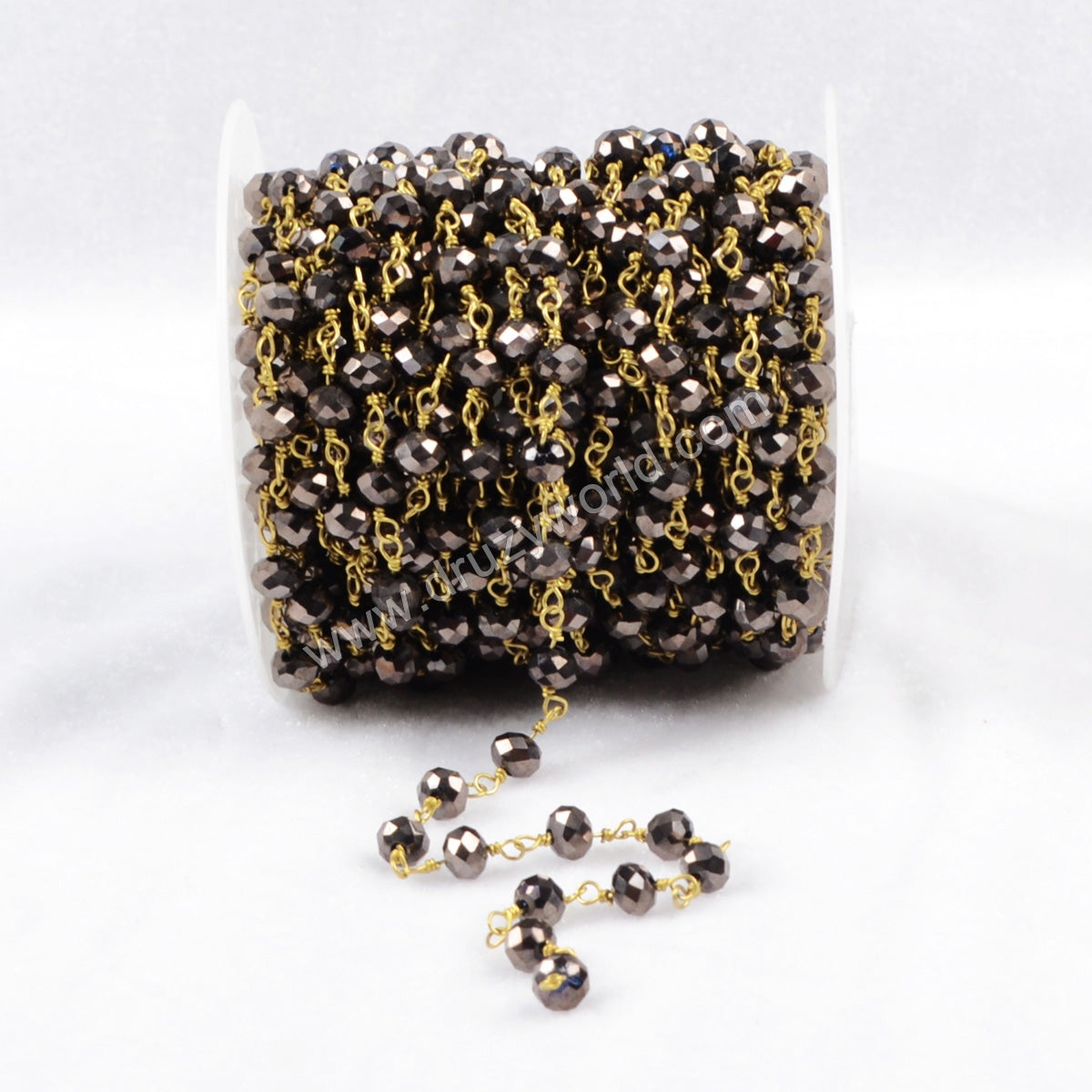 5m/lot,Brass  Titanium Black Gun Color Glass Beads Chains JT086