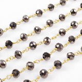 5m/lot,Brass  Titanium Black Gun Color Glass Beads Chains JT086