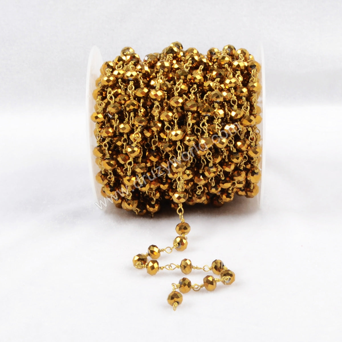 5m/lot,Brass  Titanium Golden Color Glass Beads Chains JT087
