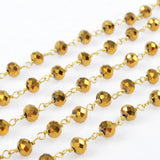 5m/lot,Brass  Titanium Golden Color Glass Beads Chains JT087