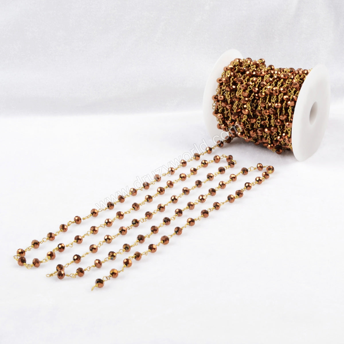 5m/lot,Brass  Titanium Brown Color Glass Beads Chains JT088