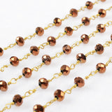 5m/lot,Brass  Titanium Brown Color Glass Beads Chains JT088