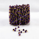 5m/lot,Brass  Titanium Purple Color Glass Beads Chains JT089