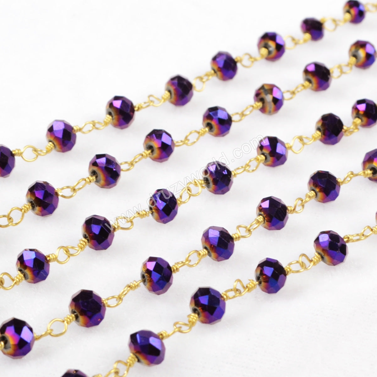 5m/lot,Brass  Titanium Purple Color Glass Beads Chains JT089