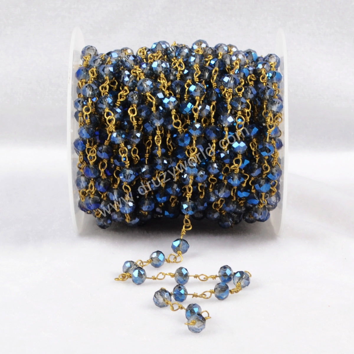 5m/lot,Brass  Titanium Transparent Blue Color Glass Beads Chains JT090