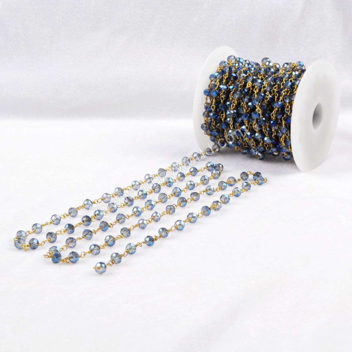 5m/lot,Brass  Titanium Transparent Blue Color Glass Beads Chains JT090