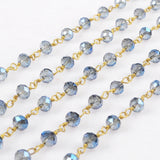 5m/lot,Brass  Titanium Transparent Blue Color Glass Beads Chains JT090