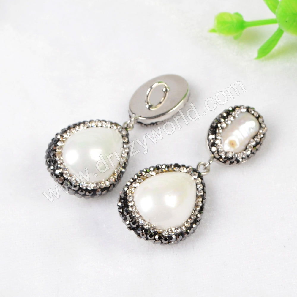 Rhinestone Pearl & Drop Pearl Shell Dangle Pendant Bead, For DIY Jewelry Making JAB195