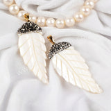 Natural White Shell Leaf Pendant Bead Rhinestone Leaf Pendant JAB113