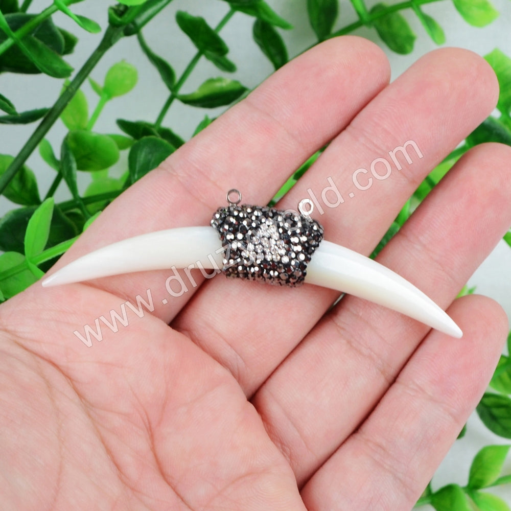 Rhinestone White Shell Horn Connector Double Bails For Jewelry Making JAB212