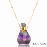 Natural Stone Amethyst Rose Quartz Stainless steel Perfume Bottle Necklace PB001