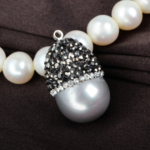 Polish Plump Tear Drop Gray Shell Pearl Charm With Rhinestone Pave Cap For DIY Jewelry Handcraft JAB081