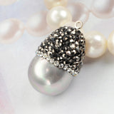 Polish Plump Tear Drop Gray Shell Pearl Charm With Rhinestone Pave Cap For DIY Jewelry Handcraft JAB081