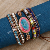 Sea Sediment Jasper Leather Wrap Bracelet, 5-Layers, Handmade Boho Jewelry HD0361