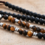 Adjustable Tigers Eye Point 6mm Black Agate Mala Beads Necklace, Healing Boho Jewelry HD0311