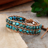 6mm Copper Turquoise Beads 2-Layers Leather Wrap Bracelet, Handmade Boho Jewelry HD0298