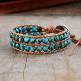 6mm Copper Turquoise Beads 2-Layers Leather Wrap Bracelet, Handmade Boho Jewelry HD0298