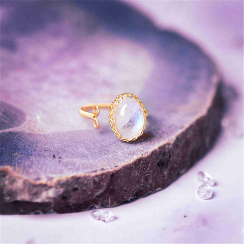 Gold Wire Wrap Moonstone Ring, Adjustable, Healing Gemstone Ring, Handmade Jewelry HUS228