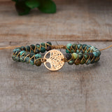 Gold Tree of Life 4mm African Turquoise Beads Leather Wrap Bracelet, Handmade Boho Jewelry HD0336