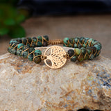 Gold Tree of Life 4mm African Turquoise Beads Leather Wrap Bracelet, Handmade Boho Jewelry HD0336