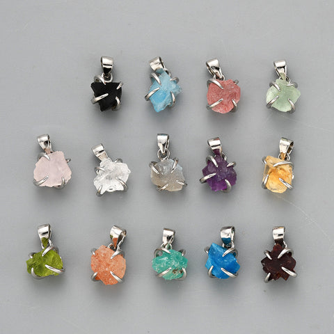 Tiny Silver Plated Claw Rainbow Natural Gemstone Pendant, Raw Healing Crystal Stone Pendant, Birthstone Jewelry ZS0479