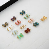 Gold Claw Hexagon Multi Gemstone Stud Earrings, Terminated Point Crystal Stone Earrings, Birthstone Jewelry Earrings ZG0481