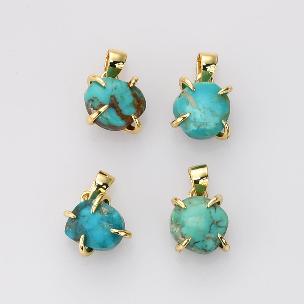 Tiny Gold Plated Claw Natural Real Turquoise  Pendant, Freeform Shape, Genuine Turquoise Jewelry Charm Pendant ZG0483