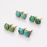 Tiny Gold Plated Claw Natural Real Turquoise Stud Earrings, Freeform Shape, Genuine Turquoise Earrings Jewelry ZG0484