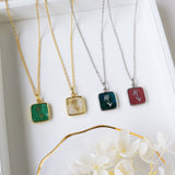 Personalized 16" Silver Plated Square Rainbow Gemstone Birth Flowers Necklace Jewelry KZ004-S