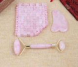 1 set of Natural Gemstone Eye Mask Blindfold Jade Roller Gua Sha Tools Rose Quartz Amethyst Healing Crystal Stone Facial Massager Face Care Beauty AL448