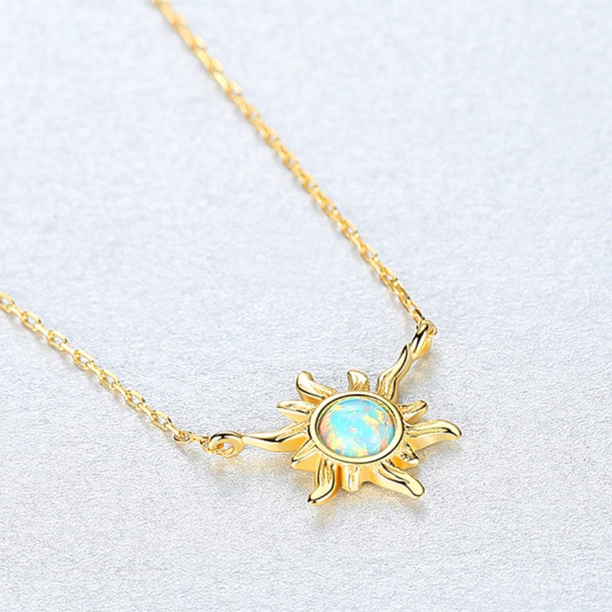 16" S925 Sterling Silver Opal Necklace, Sun Flower Opal Necklace, Fashion Jewelry AL561