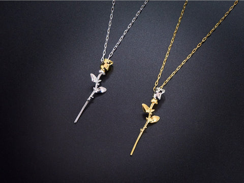 20" Gold/Silver Rose Flower Necklace Titanium Steel Pendant Necklace For Men and Women Hip Hop Fashion AL566
