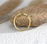 Skinny Gold Plated Small Round Blue Opal CZ Ring AL584