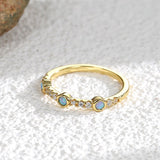 Skinny Gold Plated Small Round Blue Opal CZ Ring AL584