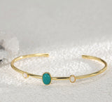 Skinny Gold Plated Brass Oval Blue Howlite Turquoise & White Opal Open Bracelet, Gemstone Adjustable Cuff AL587