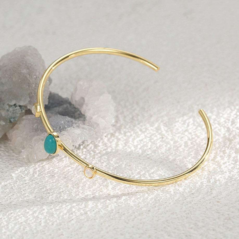 Wholesale Gold Plated Brass Manmade White Opal Howlite Turquoise Bracelet, Adjustable Cuff Bracelet AL587