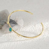 Skinny Gold Plated Brass Oval Blue Howlite Turquoise & White Opal Open Bracelet, Gemstone Adjustable Cuff AL587