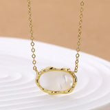 16" Gold Plated Oval Natural White Shell Necklace AL596