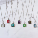 Personalized 16" Square Silver Plated Rainbow Gemstone Crystal Letter Necklace Jewelry, You choose stone and letter KZ002-N