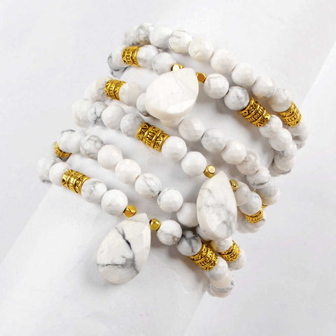 Teardrop White Turquoise With 6mm White Turquoise Beads Faceted Bracelet G1841