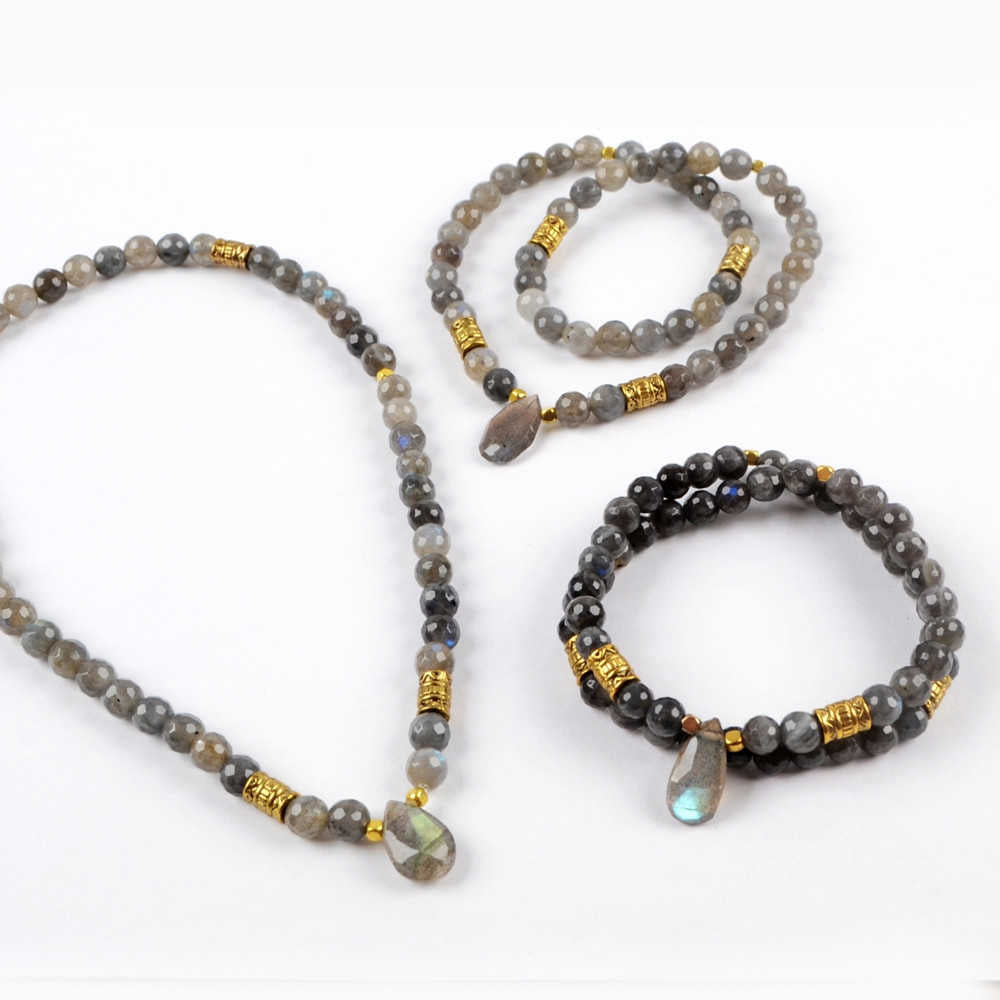 Teardrop Natural Labradorite Faceted With 5mm Labradorite Beads Bracelet layer gemstone beaded bracelets jewelry