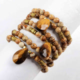 Teardrop Tiger's Eye Faceted With 6mm Owyhee Picture Jasper Beads Bracelet gemstone beaded bracelet Jewelry G1844