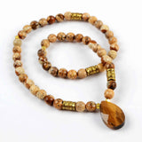 Teardrop Tiger's Eye Faceted With 6mm Owyhee Picture Jasper Beads Bracelet gemstone beaded bracelet Jewelry G1844