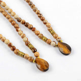 Teardrop Tiger's Eye Faceted With 6mm Owyhee Picture Jasper Beads Bracelet gemstone beaded bracelet Jewelry G1844